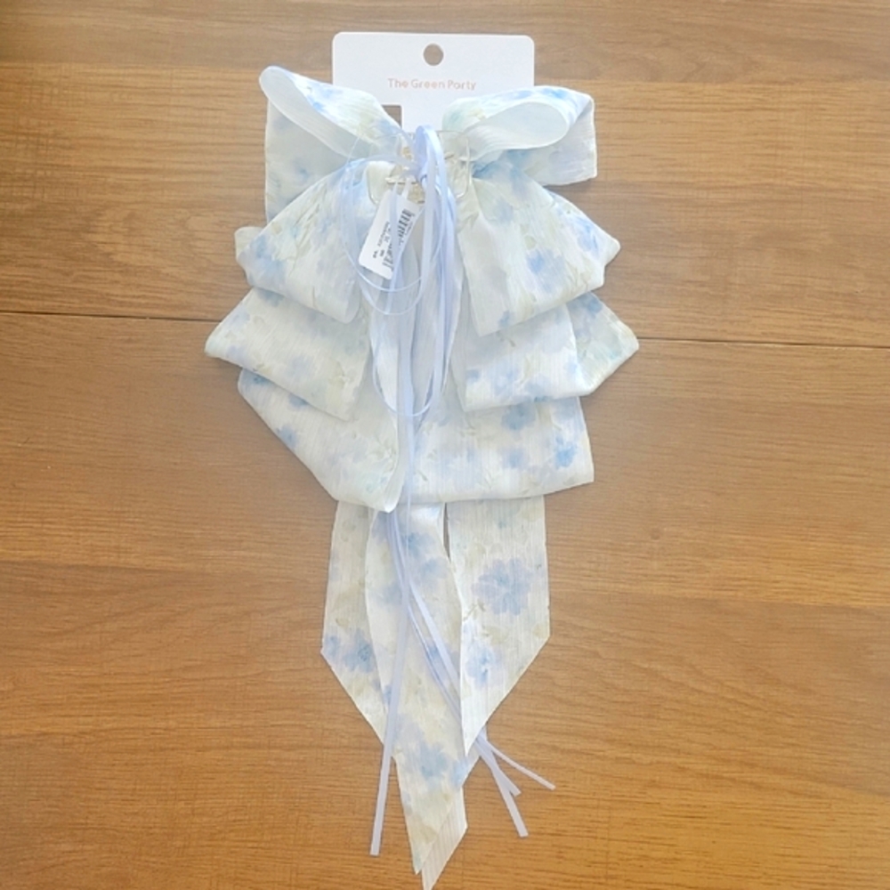 Floral Claw Hair Bow with Ribbon Tails